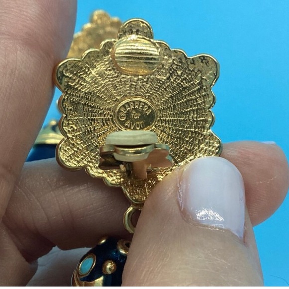 1993 Jose Berrera for Avon Roman Holiday Blue and Gold Drop Clip-on Earrings - Picture 5 of 5